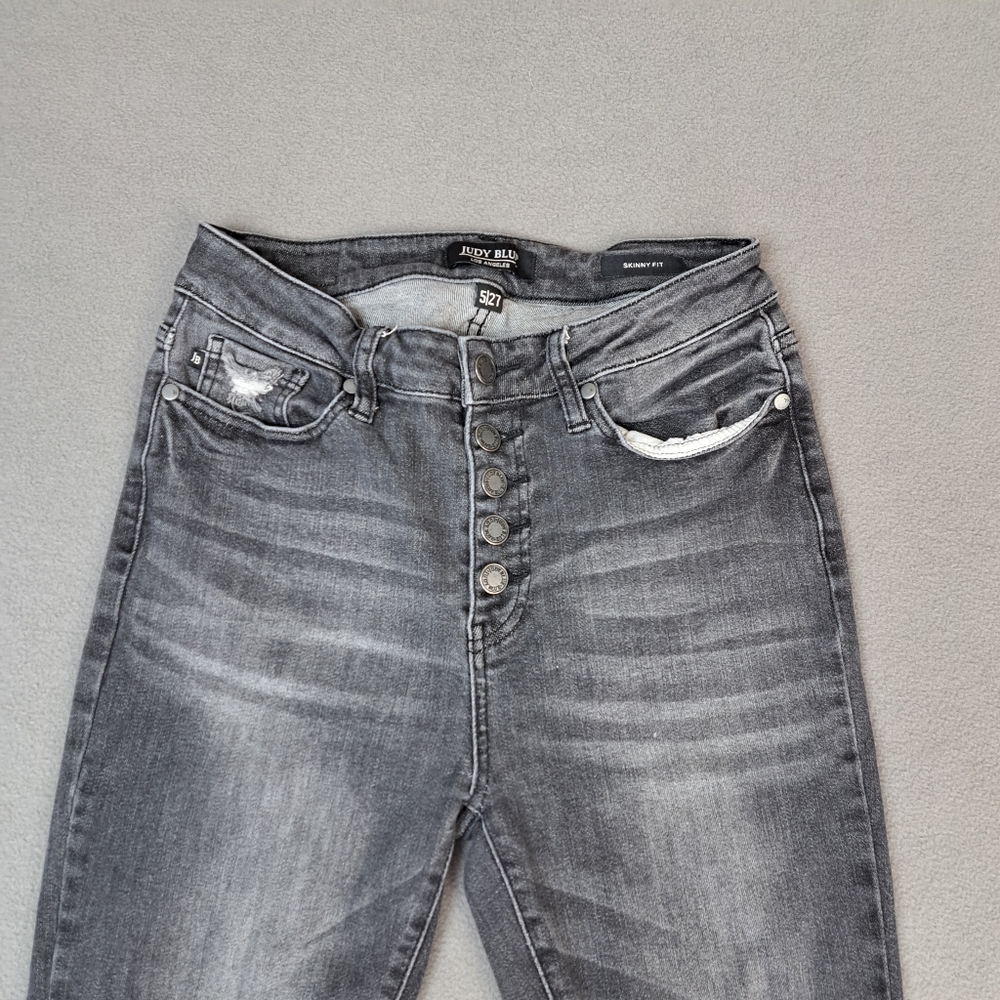Judy Blue Jean Women Size 27 Distressed Skinny Fit Stretch Charcoal‎ Gray EUC - Picture 2 of 15